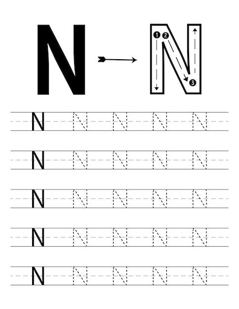 Plik wektorowy alfabet dla dzieci w wieku przedszkolnym, arkusze do śledzenia liter