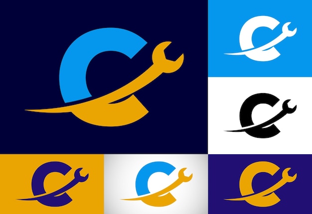 Alfabet Graficzny C Z Kluczem Logo Dla Branży Mechanicznej Naprawy Usług Motoryzacyjnych