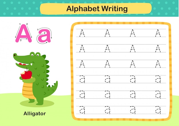 Alfabet Litery A Aligatora ćwiczenie Z Kreskówki Słownictwa Ilustracją