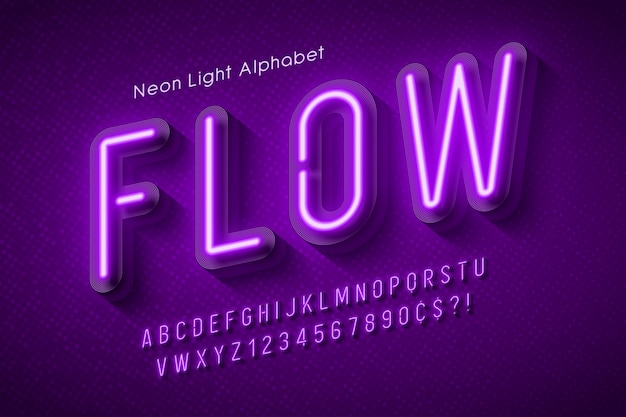 Plik wektorowy alfabet światła neonowego, wielobarwna, dodatkowo świecąca czcionka.