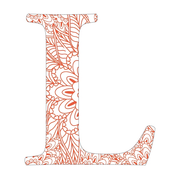 Plik wektorowy alfabet vintage litery kolorowanki z kwiatowym wzorem mandali wektor dla aktywności dzieci