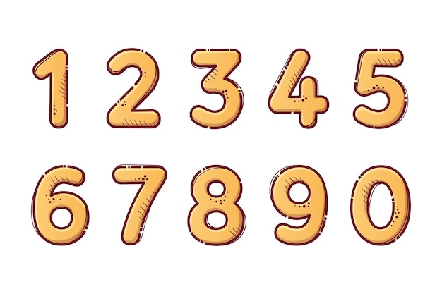 Plik wektorowy alfabet z kreskówek makaronu liczby czcionek w postaci makaronu napis z zupy makaronowej