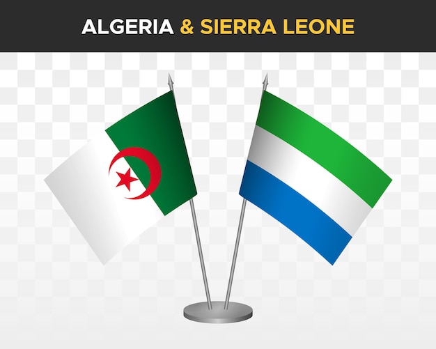 Algieria I Sierra Leone Flagi Na Biurko Makieta Na Białym Tle 3d Wektor Ilustracja Flagi Stołowe