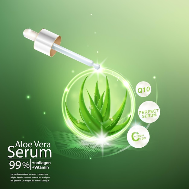 Plik wektorowy aloe vera vector i efekt świetlny na zielonym tle dla produktów kosmetycznych do pielęgnacji skóry