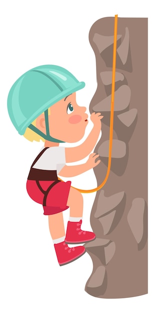 Plik wektorowy alpinista dzieciak postać cartoon chłopiec wspinaczka skała