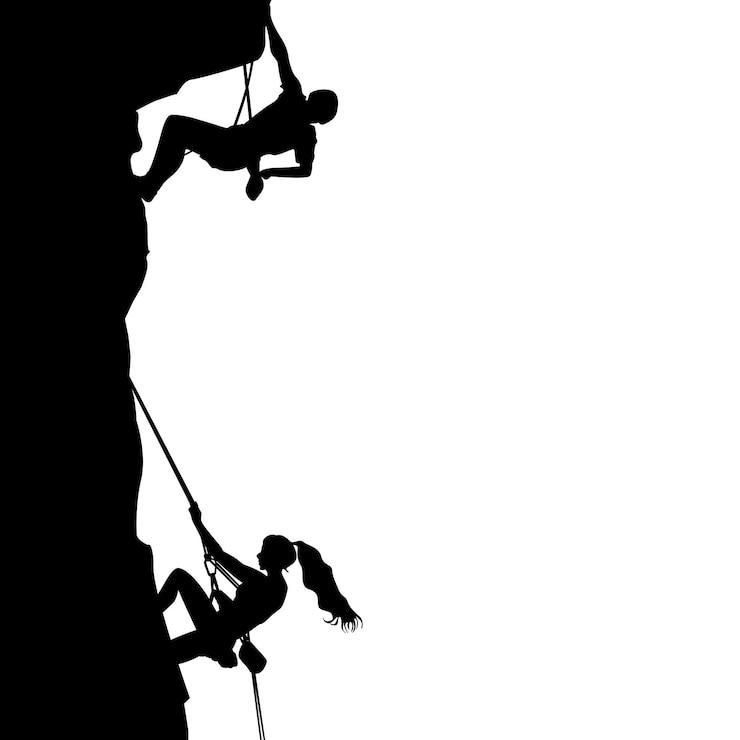 Wektor alpinistka sylwetka sport ekstremalny z partnerem