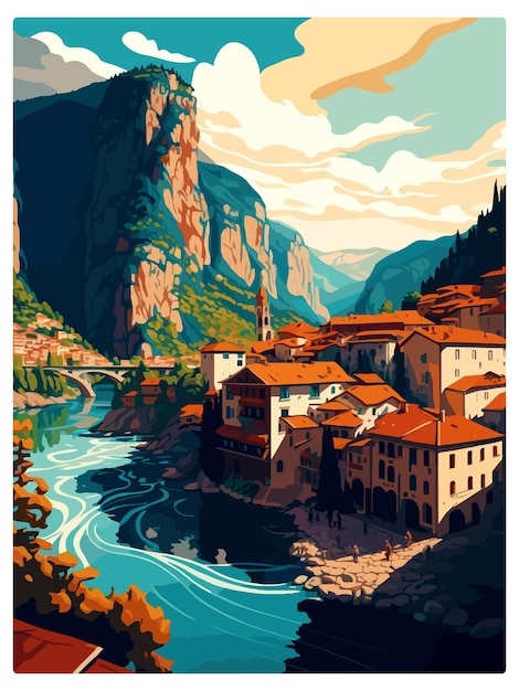 Plik wektorowy amasra turkey vintage travel poster souvenir postcard portrait painting wpa ilustracja