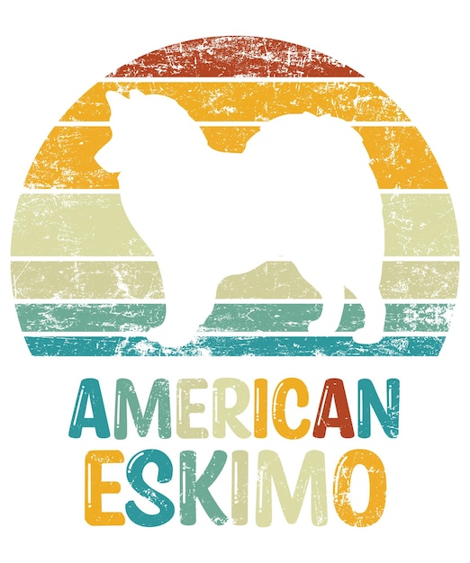 American Eskimo Retro Vintage Sunset Tshirt Design Szablon Eskimo On Board Naklejka Na Szybę Samochodu