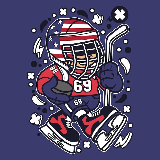 American Hockey Kid Cartoon