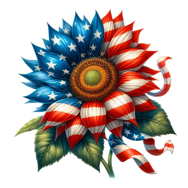 Amerykańska Flaga Słonecznik Akwarel Clipart