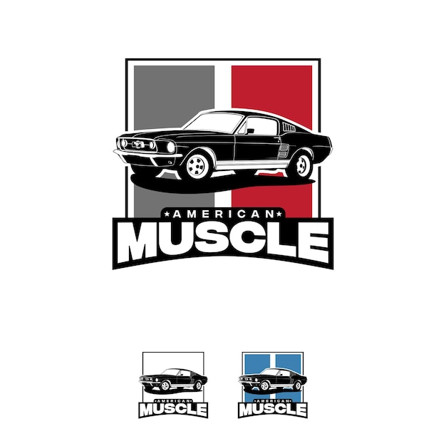 Amerykański Muscle Car Wektor Logo Na Białym Tle Ilustracja Klasyczny Samochód Z Lat 60