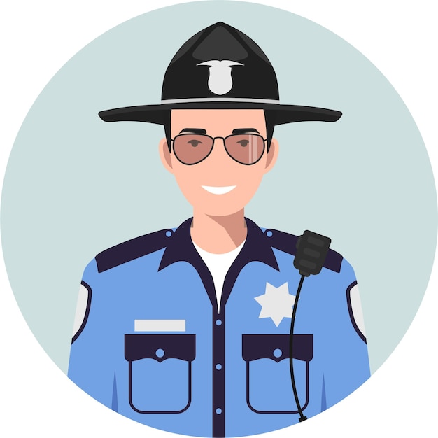 Plik wektorowy amerykański policjant szeryf w tradycyjnym mundurze postać avatar ikona w płaskim stylu