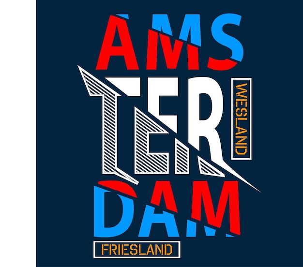 Amsterdam Typografii T Shirt Wektor