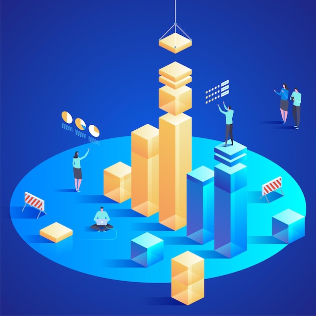 Analiza Danych Dla Strony Internetowej I Strony Mobilnej. łatwe Do Edycji I Dostosowywania. Ilustracja Koncepcja Izometryczny Nowoczesny Design