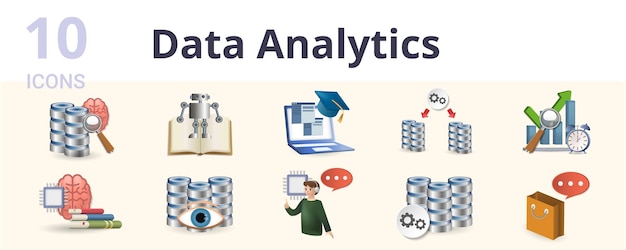 Plik wektorowy analiza danych zestaw kreatywnych ikon maszyna do eksploracji danych