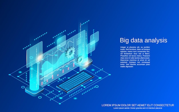 Analiza Dużych Danych Płaski 3d Izometryczny Ilustracja Koncepcja Wektorowa