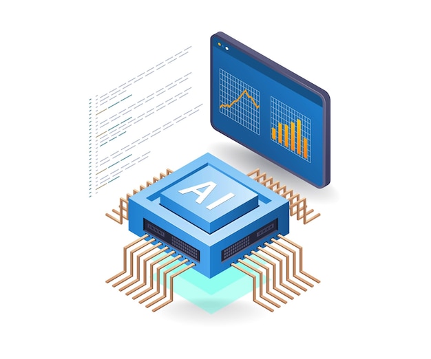 Analiza sztucznej inteligencji programista zarządzanie płaska izometryczna ilustracja 3D