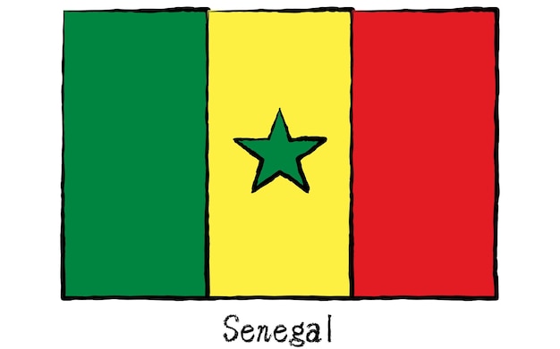 Analogiczna ręcznie narysowana światowa flaga Senegalu