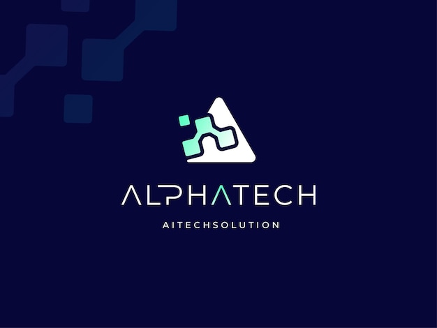 Analytic Modern Initial Letter A Trójkątny z cyfrowymi danymi Pixel Wire Link Technology projekt logo