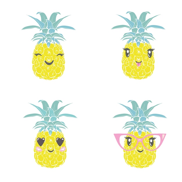 Plik wektorowy ananas w okularach tropikalny, wektor, ilustracja, projekt, egzotyczny, jedzenie, owoc