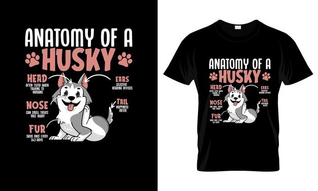 Plik wektorowy anatomia kolorowego koszulki graficznej koszulki siberian husky