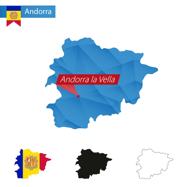 Andorra Blue Low Poly Mapa Ze Stolicą Andorra La Vella