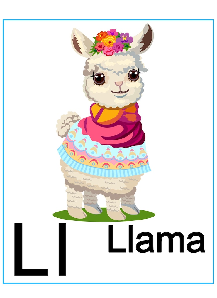 Wektor angielska litera l kreskówka llama