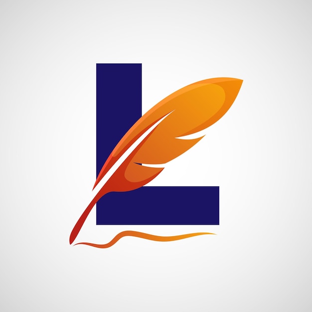 Angielski alfabet L z szablonem projektowania logo pióra Logo dla pisarza lub wydawcy