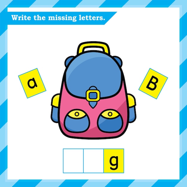 Angielski Arkusz Dla Dzieci - Napisz Brakujące Litery - Arkusz ćwiczeń Alfabetu - Torba