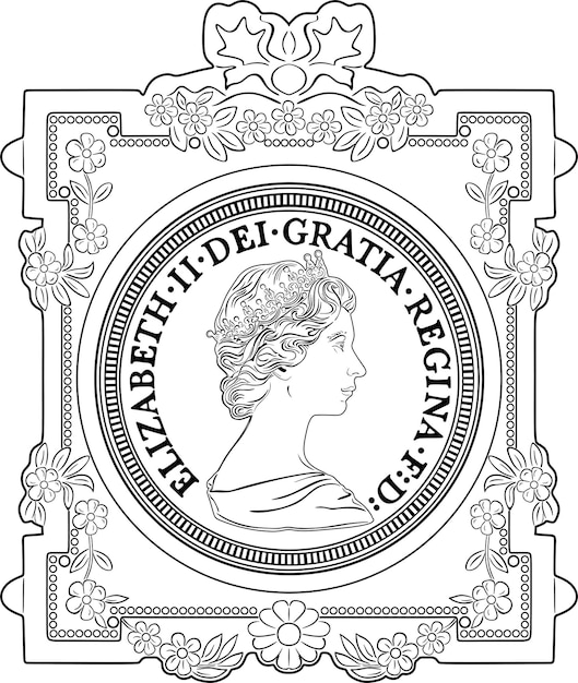 Plik wektorowy anglia moneta z ramą w stylu vintage, logo linii sztuki ręcznie robiona sylwetka