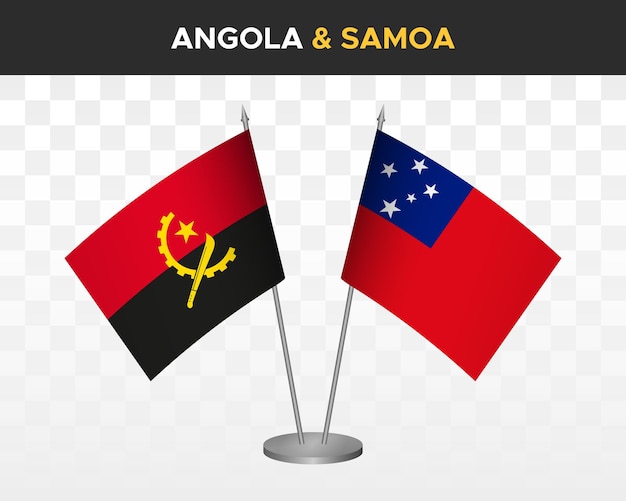 Angola Vs Samoa Flagi Na Biurko Makieta Na Białym Tle 3d Ilustracji Wektorowych Flagi Stołowe