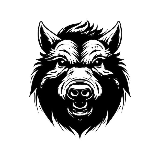 Angry Boar vintage logo line art concept czarno-biały kolor ręcznie narysowana ilustracja