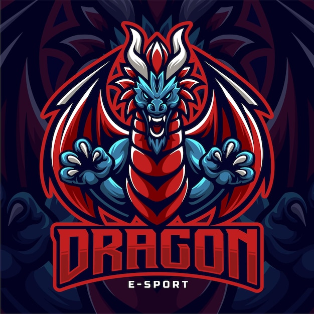 Plik wektorowy angry dragon esport logo projekt szablonu logo maskotki.