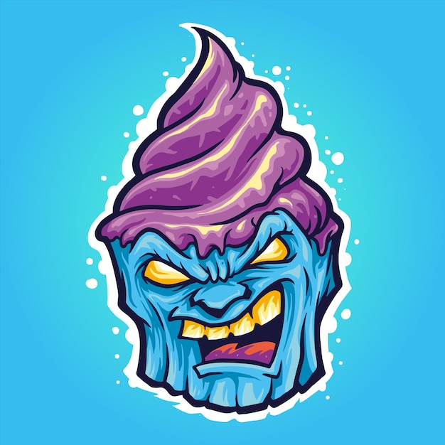 Angry Ice Cream Zombie Ilustracje Wektorowe Dla Twojej Pracy Logo, Maskotka T-shirt Towar, Naklejki I Projekty Etykiet, Plakat, Kartki Okolicznościowe Reklamujące Firmę Lub Marki.