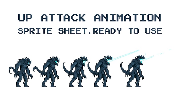 Animacja Kreskówki Godzilla Bezczynny Atak Zwycięstwo Stracić Arkusz Sprite Pixel Art Gotowy Do Użycia W Grze