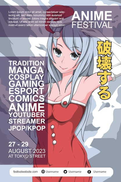 Plik wektorowy anime kolorowy projekt plakatów festiwalowych