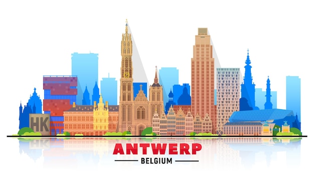 Antwerpia Belgia Panoramę Z Panoramą Na Białym Tle Ilustracja Wektorowa Koncepcja Podróży Biznesowych I Turystyki Z Nowoczesnymi Budynkami Obraz Do Prezentacji Baneru Strony Internetowej