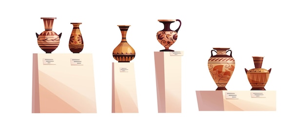 Antyczne Greckie Wazony Z Dekoracją Koncepcja Muzeum Starożytny Tradycyjny Gliniany Słoik Lub Garnek Na Wino