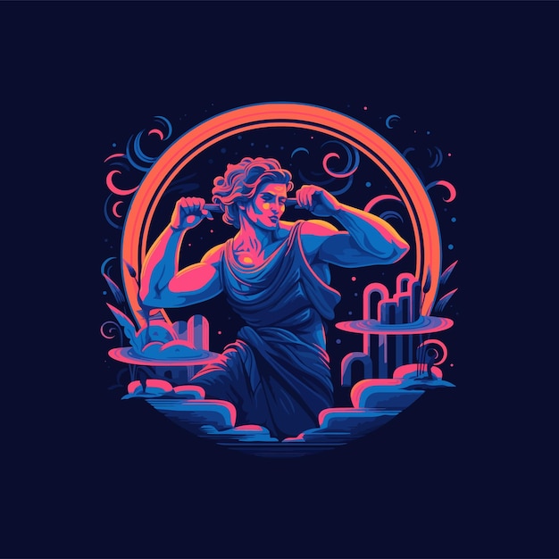 Antyczny Mitologia Wektor Portret Boga I Bogini Retrowave Neonowe Kolory