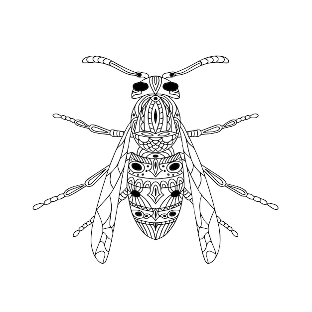 Antystresowy Kolorowanka Owad Osa Izolowany Na Białym Tle Doodle Ilustracji Wektorowych