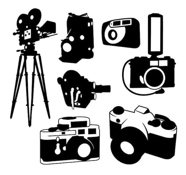 aparat fotograficzny kamera wideo i sylwetka kamery filmowej