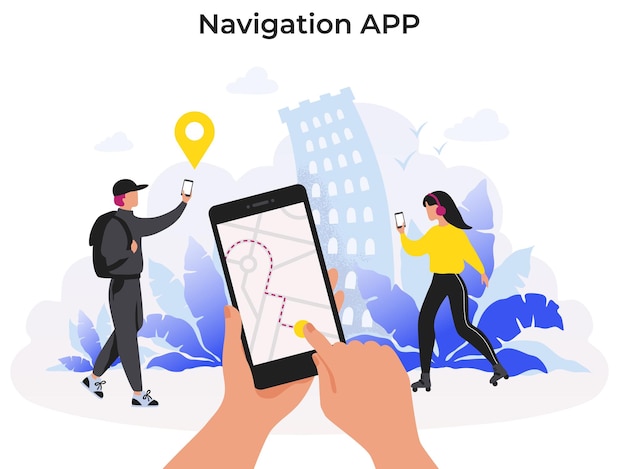 aplikacja nawigacyjna. aplikacja mobilna z mapą trasy do dostawy jedzenia lub paczki na smartfonie