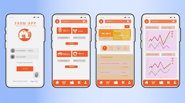 Aplikacja rolnicza na ekranie dotykowym smartfona UI zakupy online dla aplikacji rolniczej