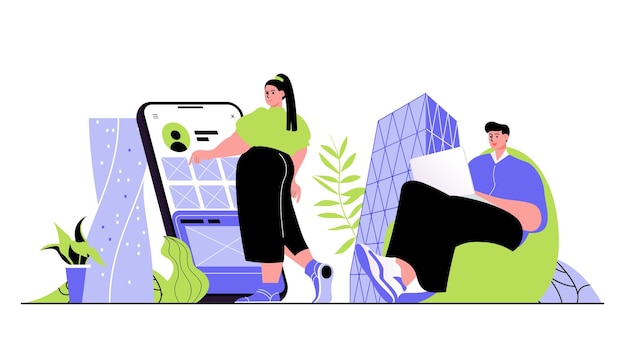 App development concept for modern web design People creating mobile application building interface making optimization on phone display Flat vector illustration isolated on white background