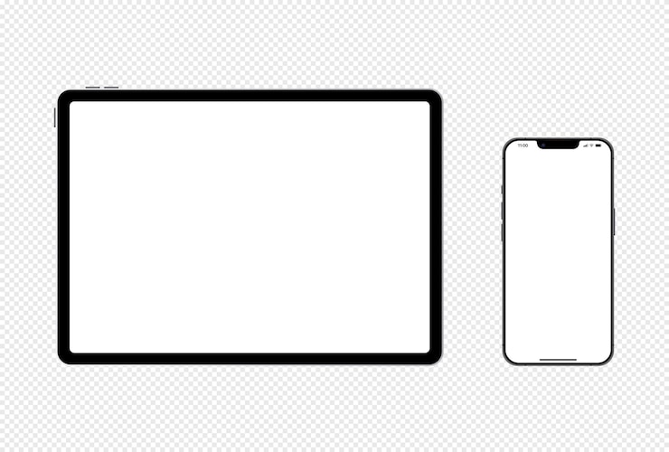 Wektor apple ipad i iphone 13 ipad mini air pro 2021 ekran ipada przód tył boczny ipa kolekcja realistycznych tabletów makieta urządzenia macos ios czarno-biały kolor wektor redakcyjny