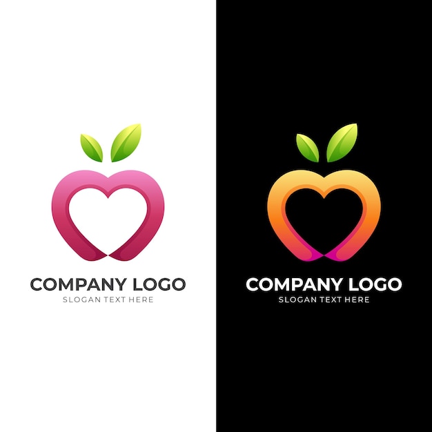 Apple Love Logo Design Jabłko I Logo Miłości Z Kolorowym Stylem 3d