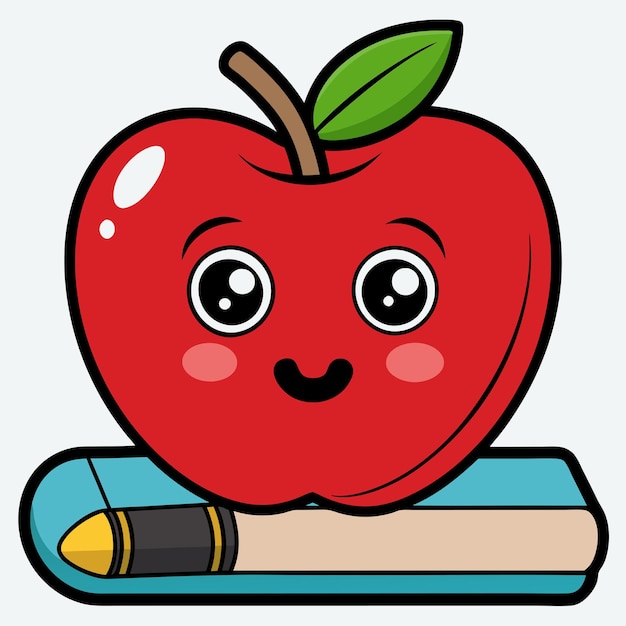 Apple na książce Ilustracja ikony wektorowej Napisz do szkoły Logo edukacji Dzień nauczycieli studentów Stil płaski kreskówki Odpowiedni dla strony docelowych Web Banner Flyer Sticker Tapeta tło