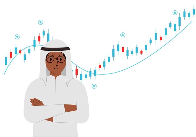 Arab Na Tle Wykresu Forex Koncepcyjna Ilustracja Na Temat Planowania Strategicznego W Handlu Na Giełdzie