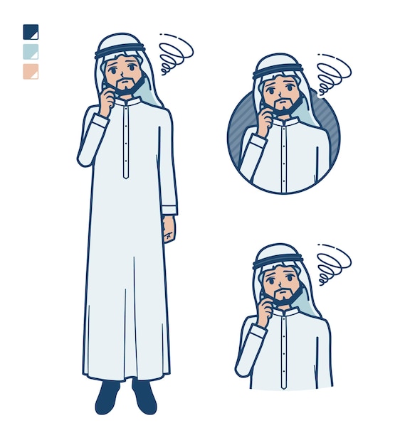 Arab w białym kostiumie z obrazami zmartwionymi