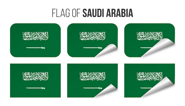Arabia Saudyjska Flaga Etykiety Naklejki Zestaw Ilustracji Wektorowych 3d Flagi Arabii Saudyjskiej Na Białym Tle